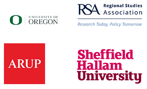 Arup logo, Sheffield Hallam University logo, University of Oregon logo and Regional Studies Association